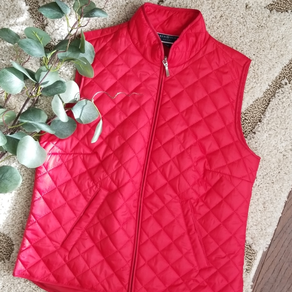 Karen Scott Sport Red Quilted Puffer Vest
